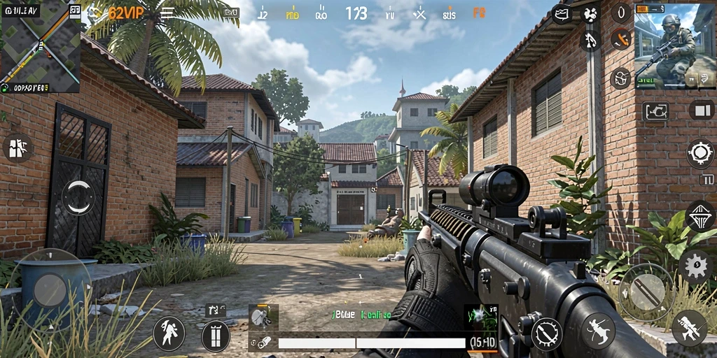 Tangkapan layar gameplay seru dari 62VIP yang menunjukkan aksi FPS mendebarkan.