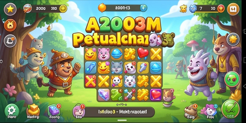 Screenshot A200M menampilkan gameplay seru dari level Match-3.