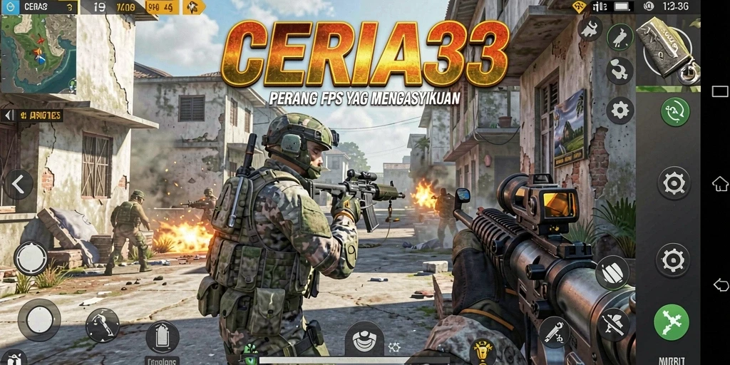 Tangkapan layar menunjukkan intense gameplay FPS dalam CERIA33.