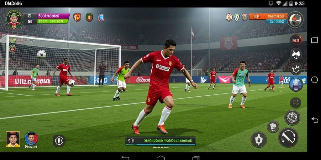 Gameplay DMD686 yang menegangkan saat pemain bersaing di lapangan sepak bola.