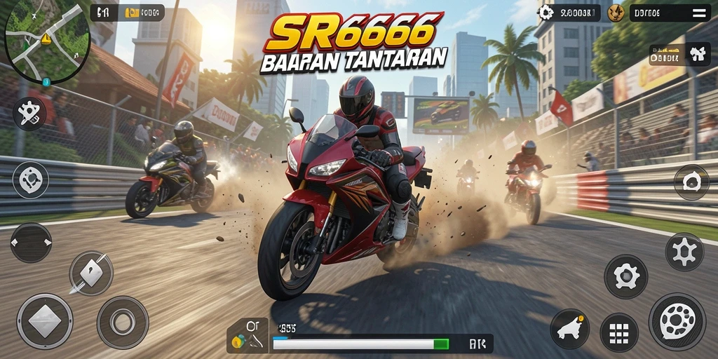 Tampilan gameplay SR6666 yang mendebarkan saat balapan motor.