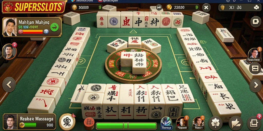 Tampilan gameplay seru SUPERSLOTS dengan elemen Mahjong yang menantang.